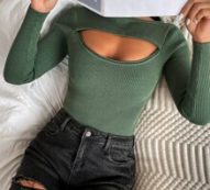 Ribbed Knit Cut Out Front Sweater