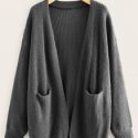 Ribbed Knit Drop Shoulder Dual Pockets Cardigan