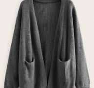 Ribbed Knit Drop Shoulder Dual Pockets Cardigan