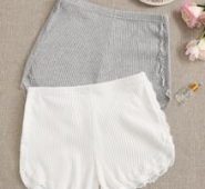Ribbed Lace Trim Shorts Set – 2 Pack