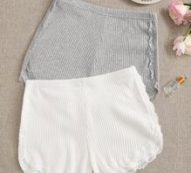 Ribbed Lace Trim Shorts Set – 2 Pack
