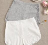 Ribbed Lace Trim Shorts Set – 2 Pack
