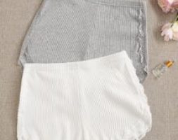 Ribbed Lace Trim Shorts Set – 2 Pack