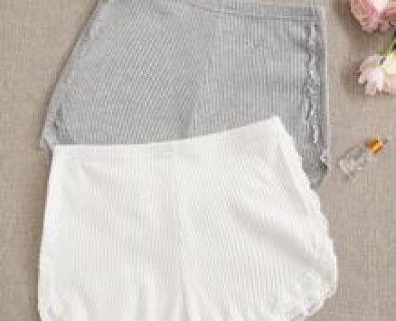 Ribbed Lace Trim Shorts Set – 2 Pack