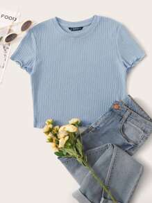 Ribbed Lettuce-Edge Cropped Tee