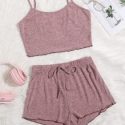 Ribbed Lettuce Trim Cami Top & Shorts Lounge Set