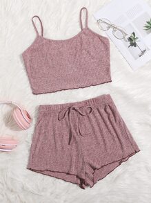 Ribbed Lettuce Trim Cami Top & Shorts Lounge Set