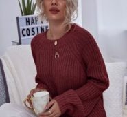 Ribbed Long Raglan Sleeve Sweater