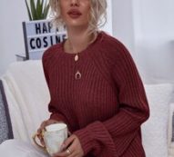 Ribbed Long Raglan Sleeve Sweater