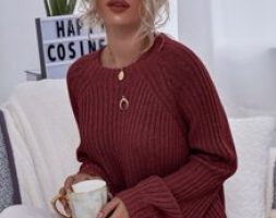 Ribbed Long Raglan Sleeve Sweater