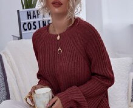 Ribbed Long Raglan Sleeve Sweater