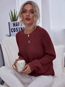 Ribbed Long Raglan Sleeve Sweater