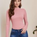 Ribbed Mock Neck Form-Fitting Sweater