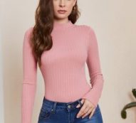 Ribbed Mock Neck Form-Fitting Sweater