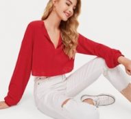 Ribbed Notched Raw-Cut Crop Top