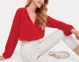 Ribbed Notched Raw-Cut Crop Top