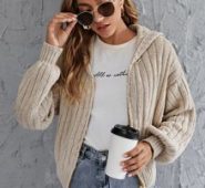 Ribbed O-Ring Zip Hooded Cardigan