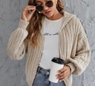 Ribbed O-Ring Zip Hooded Cardigan