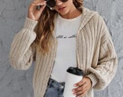 Ribbed O-Ring Zip Hooded Cardigan