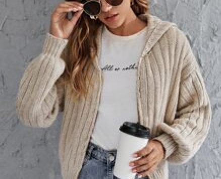 Ribbed O-Ring Zip Hooded Cardigan