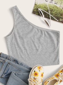 Ribbed One-Shoulder Tank Top