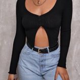 Ribbed Partial Button-Front Tee