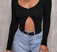 Ribbed Partial Button-Front Tee