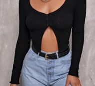 Ribbed Partial Button-Front Tee