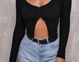 Ribbed Partial Button-Front Tee