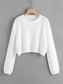 Ribbed Purl Knit Cropped Sweater