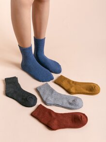 Ribbed Trim Crew Socks Set - 5 Pairs