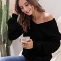 Ribbed V-Neck Dropped Shoulder Sweater