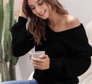 Ribbed V-Neck Dropped Shoulder Sweater