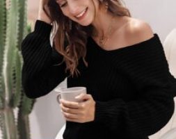 Ribbed V-Neck Dropped Shoulder Sweater
