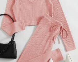 Ribbed V-Neck Tee & Drawstring Leggings Set