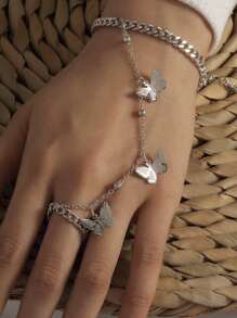 Ring Linked Butterfly Chain Bracelet