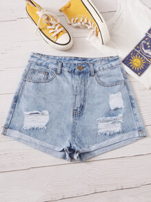 Ripped Denim Shorts