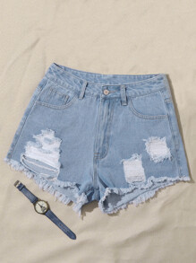 Ripped Denim Shorts