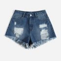 Ripped Raw Hem Denim Shorts