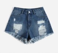 Ripped Raw Hem Denim Shorts