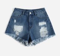 Ripped Raw Hem Denim Shorts