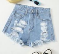 Ripped Raw Hem Denim Shorts