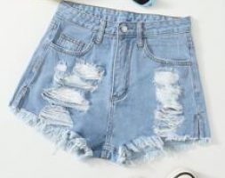 Ripped Raw Hem Denim Shorts