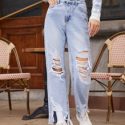 Ripped Raw Hem Straight Leg Jeans