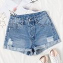 Roll Hem Ripped Denim Shorts