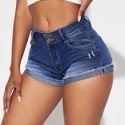 Roll Hem Ripped Detail Denim Shorts