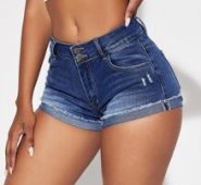 Roll Hem Ripped Detail Denim Shorts