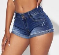 Roll Hem Ripped Detail Denim Shorts