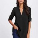 Roll Tab Sleeve Curved Hem Longline Top