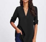 Roll Tab Sleeve Curved Hem Longline Top